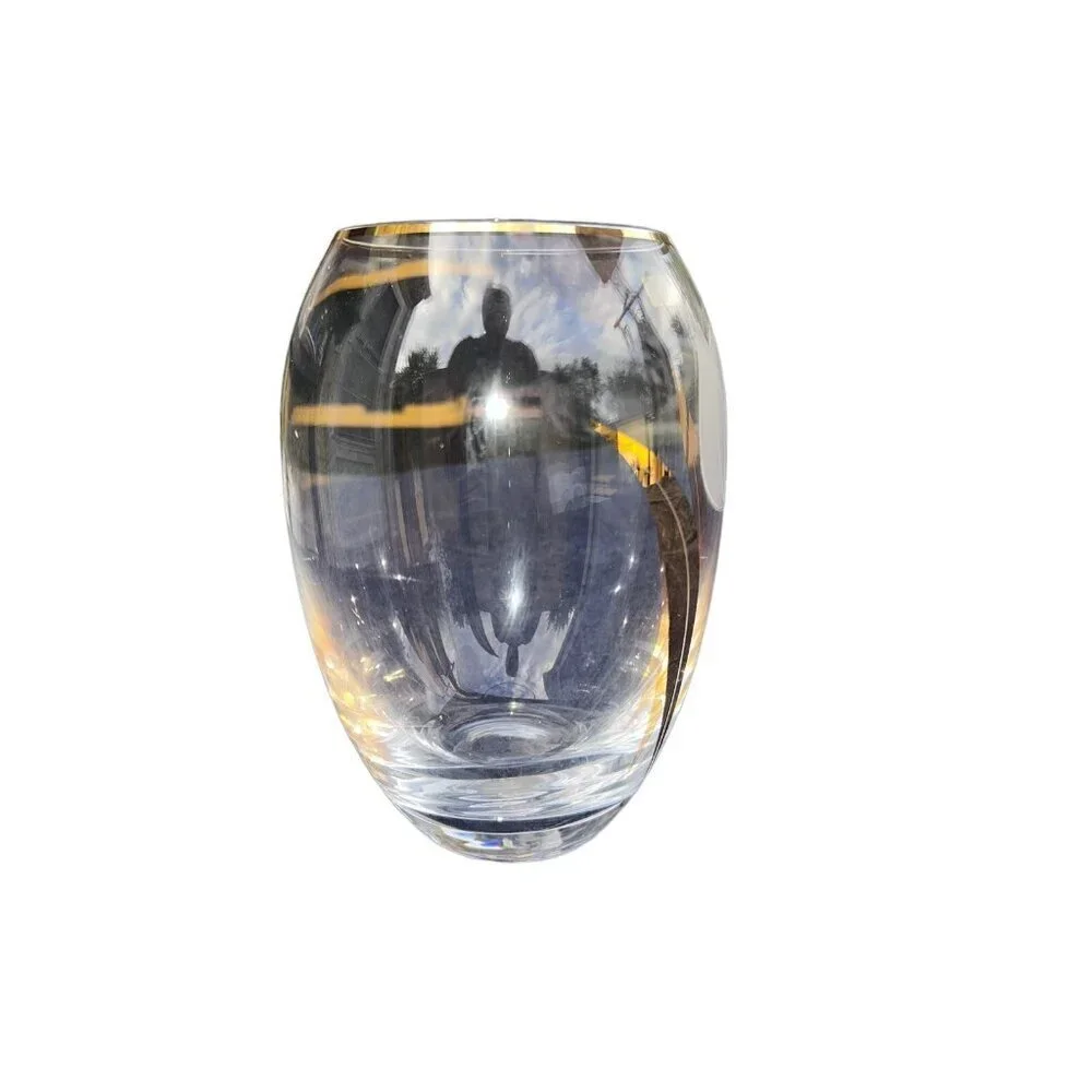 BOHEMIA Hand Made Tulip Crystalex Glass Vase with Gold Trim